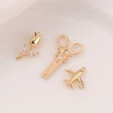 Цирконий, ножницы с розой в составе, самолет, подвеска ручной работы, ожерелье, браслет, 14 карат, золотой цвет, «сделай сам»