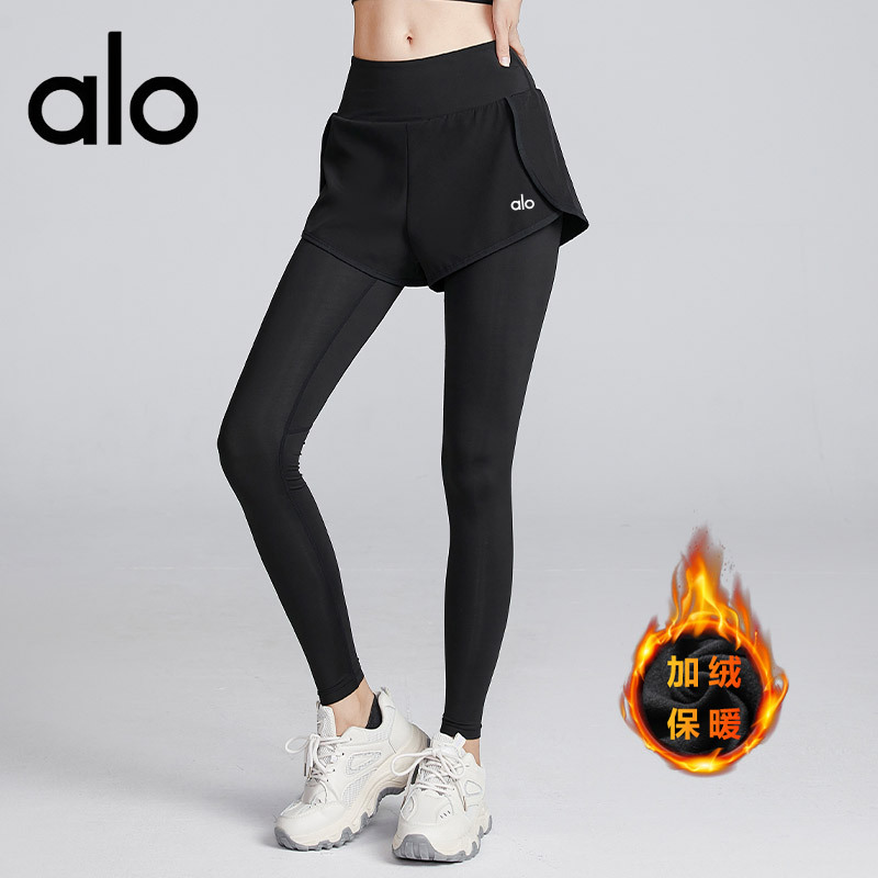 Aioqeios Professional Sports Yoga Pants for Women, Winter Fleece-Lined, Faux Two-Piece, Butt-Lifting, Running Gym Workout Pants