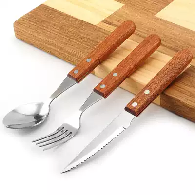 Flower pear wooden handle abalone tableware hotel stainless steel knife and fork gift set set cattle pickhead Fork Western food steak knife and fork tableware