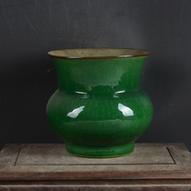 Late Qing Dynasty folk kiln single-color glaze open-piece glaze green glaze slag bucket Jingdezhen antique antique ceramics antique antique ornaments