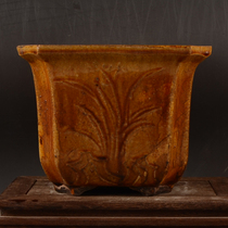 Late Qingmin kiln single color glazed open sheet yellow glazed engraving square flower pots Jingdezhen imitation ancient goods ceramic ware