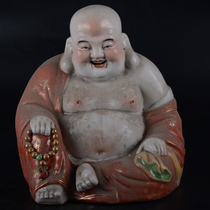 Jingdezhen Sculpture Porcelain Factory Factory Porcelain Hand-painted Sand Red Gold Smiling Arhat Maitreya Buddha Fine Sculpture Porcelain