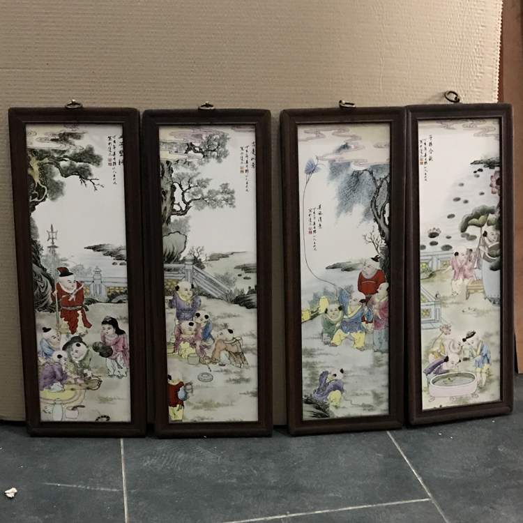 Antique antique Jingdezhen ceramic plate painting Antique and old living room decorative painting hanging screen painting Wuzi Dengke