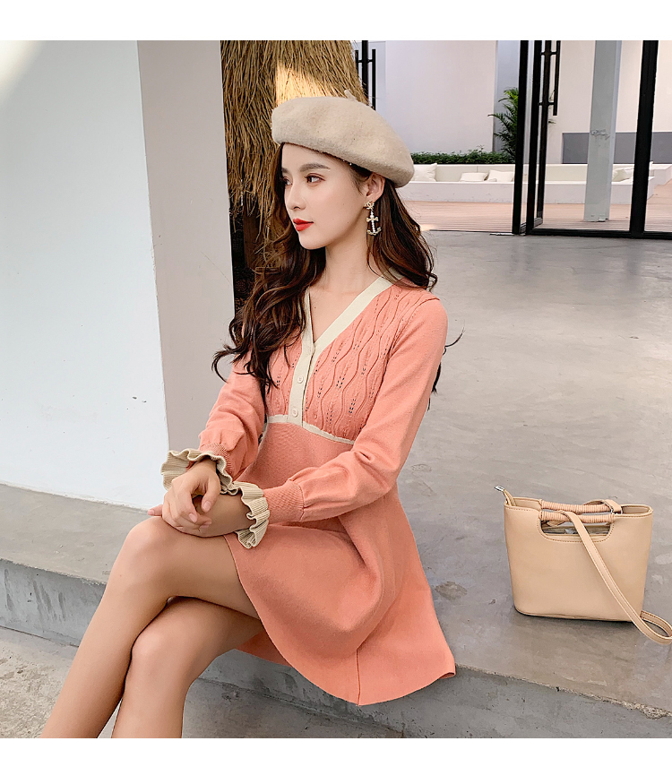 VK旗艦店 韓國風維多利亞復古針織設計感長袖洋裝