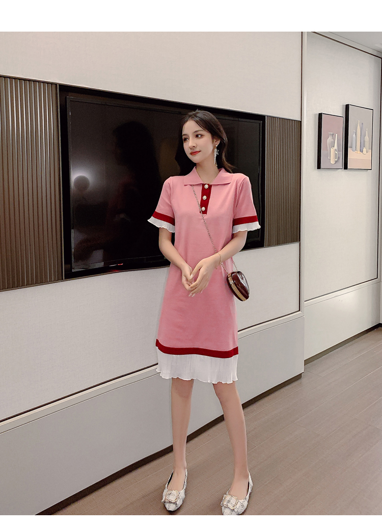 VK旗艦店 韓系polo領甜美寬鬆休閒顯瘦長版短袖洋裝