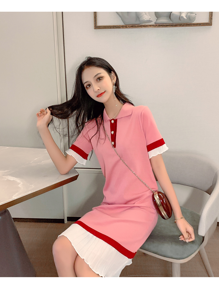 VK旗艦店 韓系polo領甜美寬鬆休閒顯瘦長版短袖洋裝