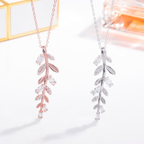 New S925 sterling silver platinum necklace leaf shape necklace female rose gold MAYFLY charm branches and leaves choker