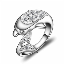 Korean female diamond ring fashion new 925 silver plated dolphin ring platinum inlay zircon jewelry