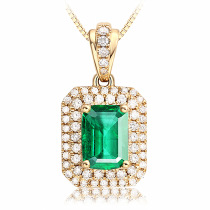 Emerald baguette diamond pendant European and American fashion plated 18K yellow gold green zircon diamond luxury tourmaline colorful treasure pendant