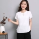 Áo cotton và vải lanh cho nữ Áo ngắn tay mùa hè của mẹ mới Áo phông đơn giản có khóa rộng - Áo phông