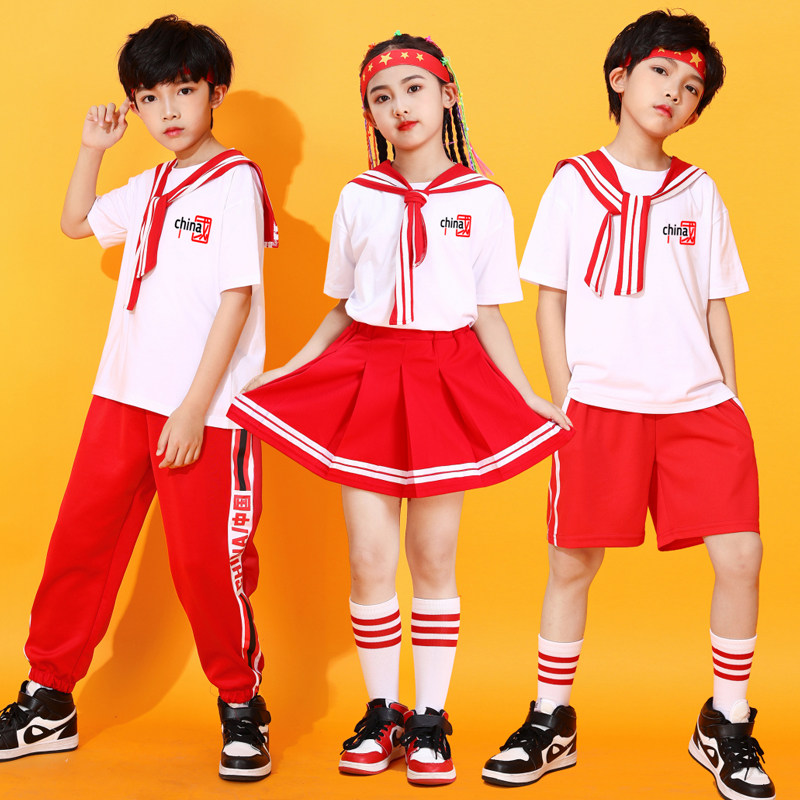 Red scarf hymbe played out to build the party choral red song performance clothing primary and middle school children's patriotic recitation contest