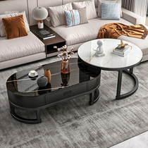 Glass coffee table oval combination steel frame exquisite and simple imitation marble apartment telescopic steel frame large apartment tea table
