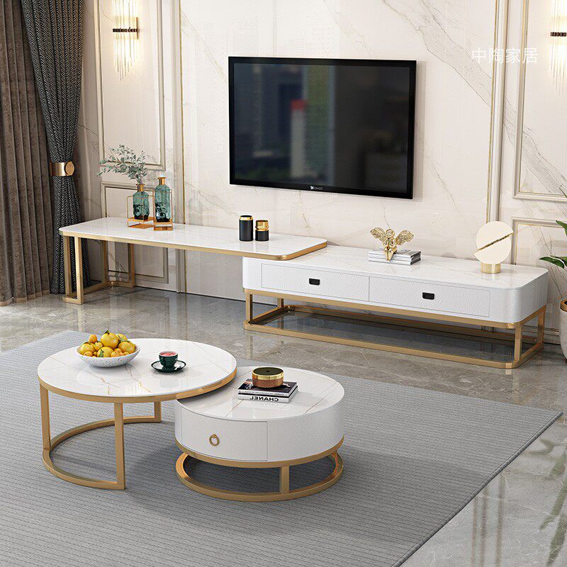 TV cabinet coffee table combination Nordic small apartment light luxury paint net red glass floor cabinet living room modern minimalist furniture