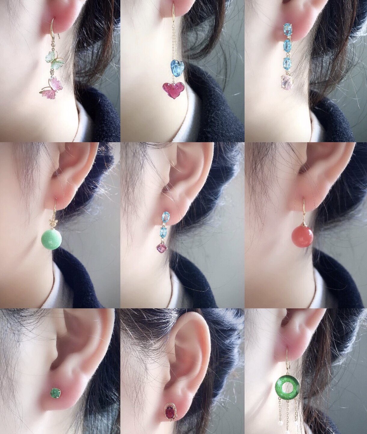 Natural Crystal Blue-Seal Butterfly Flower Ear Ring Nail Bag Earrings Pendant Ear Hook Earrings Ornament 18K Inlaid Trinket Accessories Woman