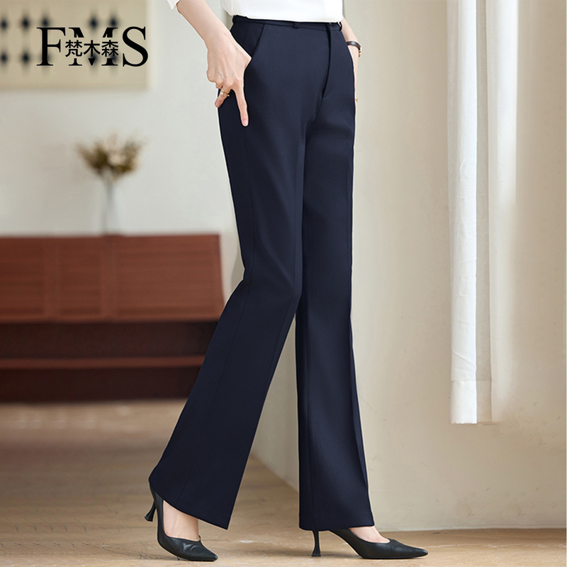 Fanmosen Micro-Stretch Black Flared Suit Pants 2025 New Professional Formal Mid-High Waist Wide-Leg Trousers