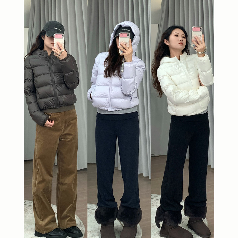 Melittlewei At【Rhythm】Light and Warm Hooded down Jacket 90 White Goose down Hooded Short down Jacket