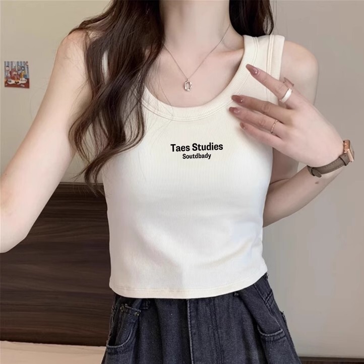 White Pure Cotton Camisole for Women, New Spring and Autumn Style, Inner Layer Base Shirt, Wide Shoulder Straps, Sleeveless Short Top, Suitable for Summer Outerwear