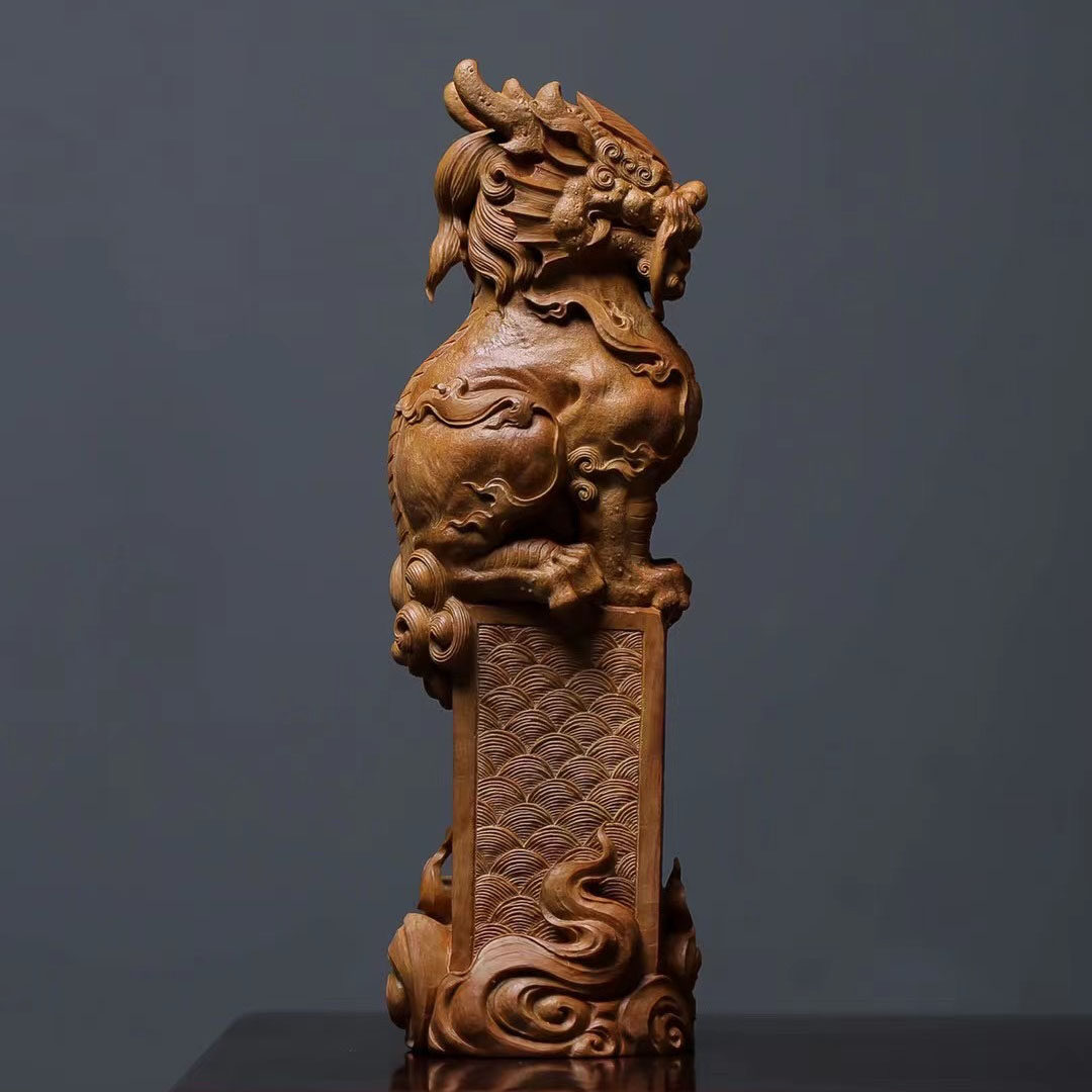 老紫檀の木彫 獣面魑虎酒杯擺件 清時代 極細工 手彫り 置物