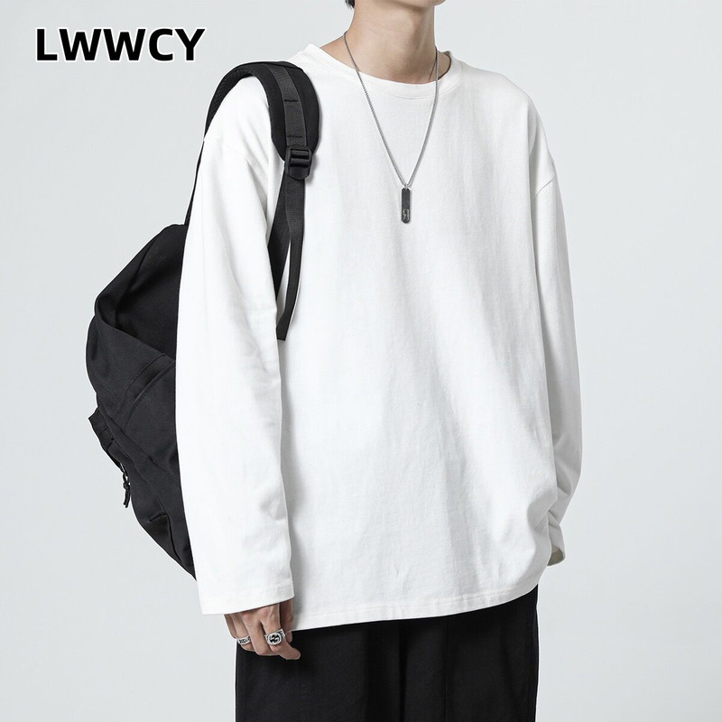 2025 White Long-Sleeve T-Shirt for Men, Trendy Brand, Spring and Autumn, Round Neck, Inner Layer, Base Shirt, Fashionable, Versatile, Solid Color, Men's 2025 White Long-Sleeve T-Shirt for Men, Trendy Brand, Spring and Autumn, Round Neck, Inner Layer, Base Shirt, Fashionable, Versatile, Solid Color, Men's