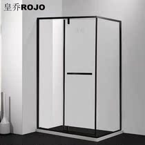 L-type shower room bathroom glass partition toilet dry and wet separation bath screen stainless steel simple square Black