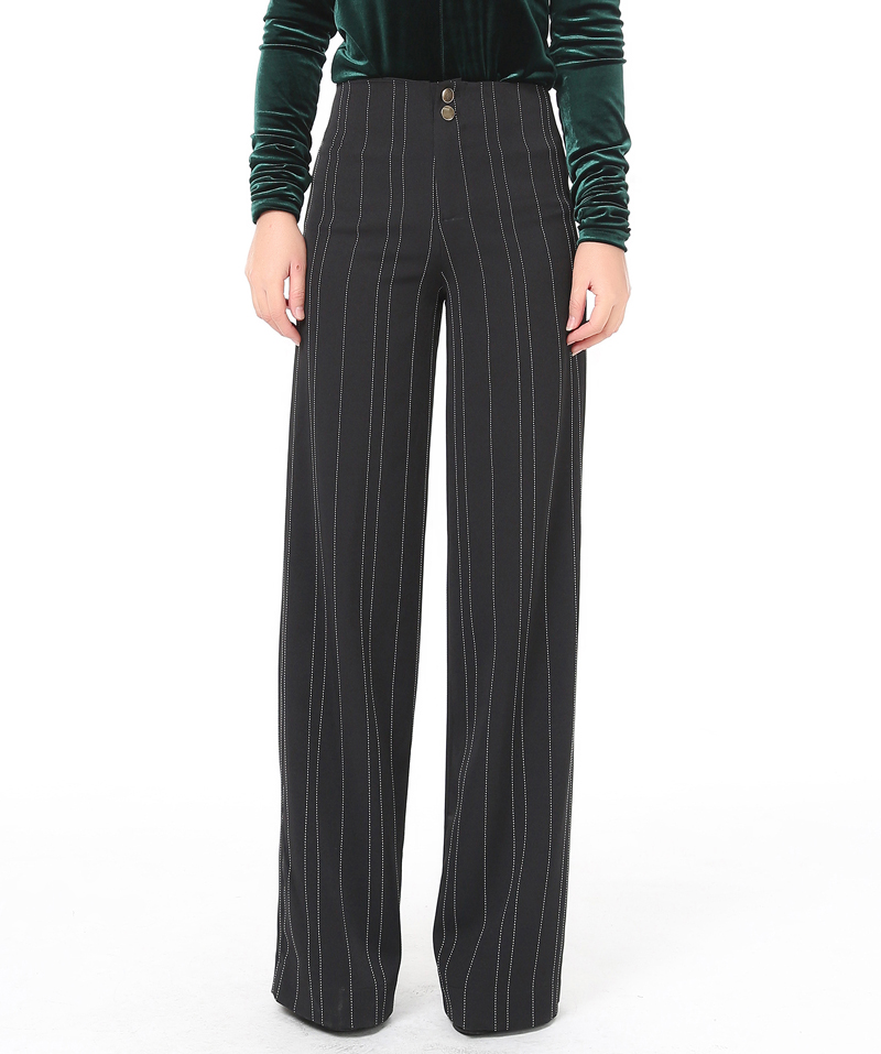 Women's Striped Wide Legs High Waist Straight Modern National Standard Social Dance Trousers Latin Dance Pants Square Denim Dance Wide Pants
