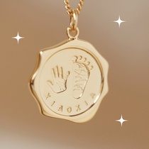 Birth Remembrance Card Fire Lacquer Print Baby Custom Born Hand Foot Printed Gold Coins Baby Silver Pendant Necklace