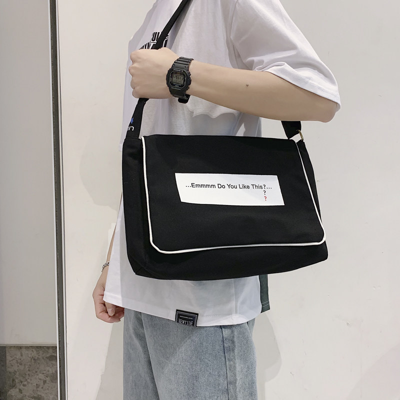 Spring Clamshell Canvas for male students in class Inclined Satchel Bag 2022 New Leisure Ins Day Department Single-shoulder Shoulder Bag