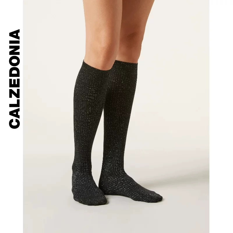 Европейская версия CALZEDONIA24 ранняя осень женские носки с микроглиттером по полоске колена икры в стиле miu JK пузырьковые носки DL0387