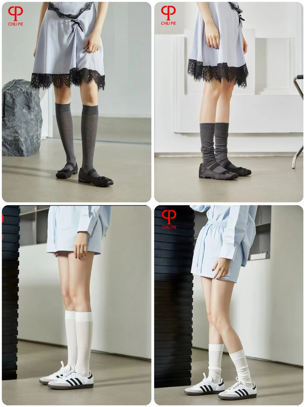 Chilipie Chili Pie Socks, Women's Mid-Calf Socks, Slouch Socks, Miu Style Pure Cotton Sheer Striped Light Striped Socks
