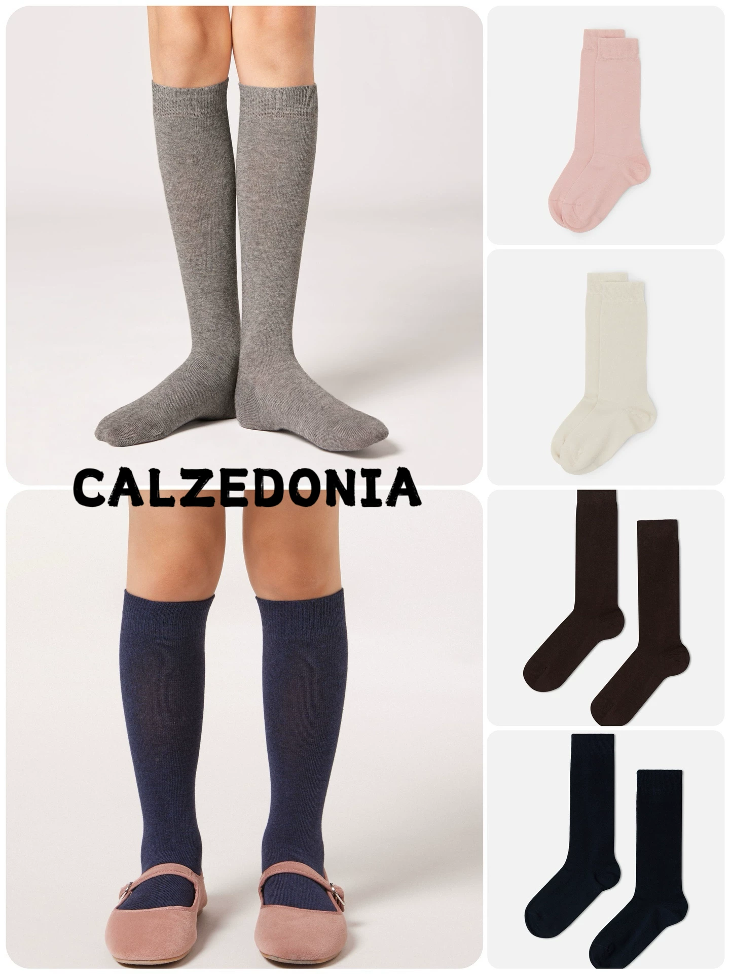 Европейская версия оригинальных детских носков CALZEDONIA для икр весна и осень 100% хлопок средний бобер черно-белые нескользящие нескользящие школьные носки