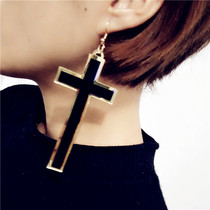 European and American hip-hop punk personality black cross earrings exaggerated Harajuku tide girl hard girl big earrings earrings