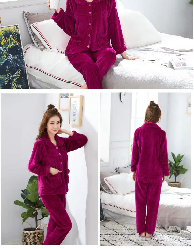 Mùa thu và mùa đông san hô nhung đồ ngủ dày phụ nữ phù hợp với dịch vụ gia đình trung niên flannel đồ ngủ dài tay kích thước lớn thời trang 2021