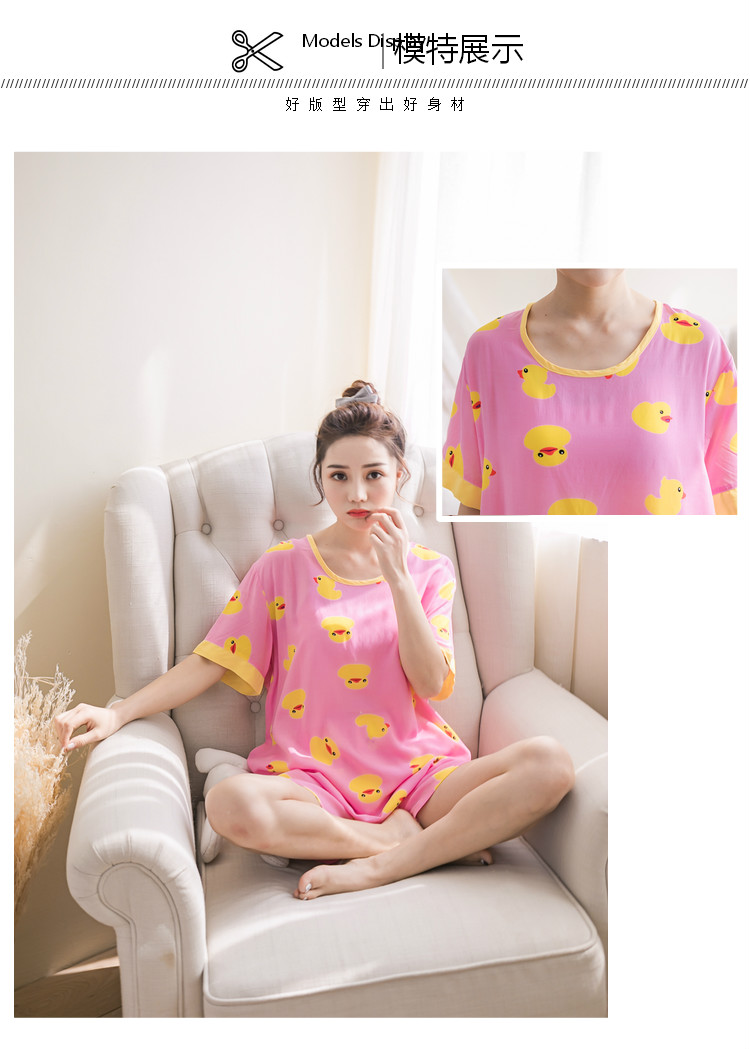 Mùa hè cotton ngắn tay kích thước lớn cotton lụa đồ ngủ cotton lụa ladies phù hợp với dễ thương giản dị nhân tạo cotton dịch vụ nhà