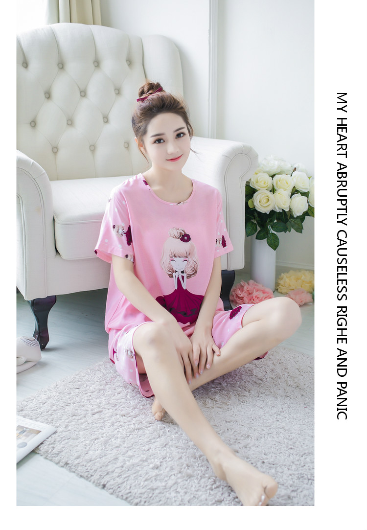 Mùa hè cotton ngắn tay kích thước lớn cotton lụa đồ ngủ cotton lụa ladies phù hợp với dễ thương giản dị nhân tạo cotton dịch vụ nhà