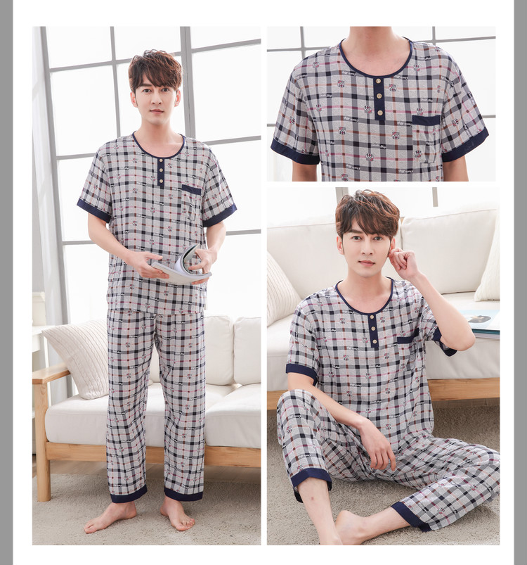 Mùa hè nam cotton lụa đồ ngủ mỏng ngắn tay mùa hè cotton silk đồ ngủ set nam nhân tạo cotton home dịch vụ kích thước lớn đồ bộ mặc nhà cao cấp