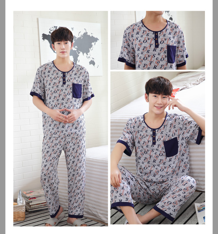 Mùa hè nam cotton lụa đồ ngủ mỏng ngắn tay mùa hè cotton silk đồ ngủ set nam nhân tạo cotton home dịch vụ kích thước lớn đồ bộ mặc nhà cao cấp