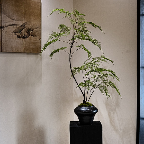 Asparagus artificial green plants, artificial flowers, high-end antique style, new Chinese tea room decoration, Zen entrance ornaments, small bonsai
