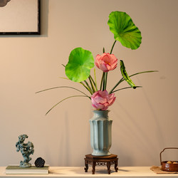 Lotus Artificial Flower, High-End and Realistic, New Chinese Style, Entrance Hall, Tea Room, Dining Table Decoration, Song Dynasty Aesthetics, Ru Kiln