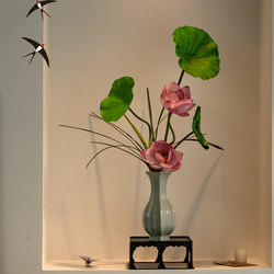 Lotus Artificial Flower Arrangement, High-End Realistic Sòng Dynasty Aesthetics, Decorative Piece for Entryway, Living Room, Tea Table, Dining Table, Ruyao Ware