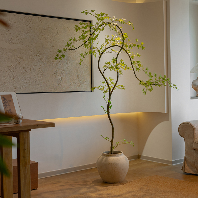 Large Artificial Tree with Flowing Water and Maple Leaves, Floor-Standing Green Plant, Living Room Tea Room New Chinese Style Vintage Bonsai Pu Large Artificial Tree with Flowing Water and Maple Leaves, Floor-Standing Green Plant, Living Room Tea Room New Chinese Style Vintage Bonsai Pu