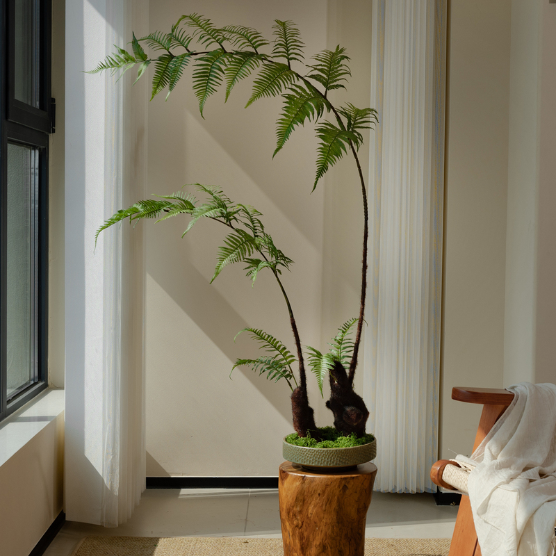 Faux Fern Potted Plant, Artificial Flowers, New Chinese-Style Tea Room Decoration, Zen-Inspired High-End Vintage Atmosphere