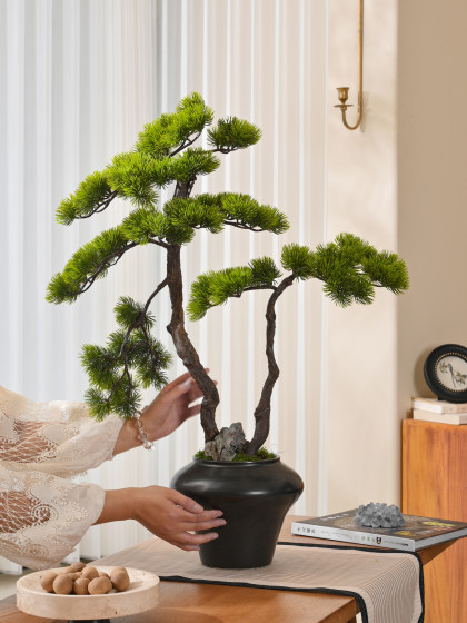 Pine Tree Bonsai Artificial Green Plant Ornament, High-End Realistic Chinese-Style Entrance Hall Tea Room Light Luxury Decoration, Song Dynasty Aesthetics