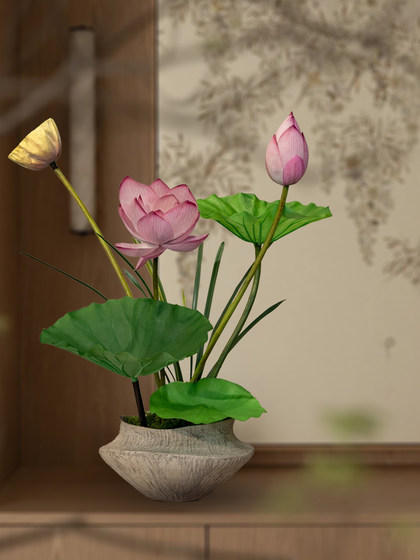 Good Luck Lotus, Artificial Lotus Bonsai, New Chinese-Style Decorative Ornament, High-End Realistic Tea Room Decoration, Song Dynasty Aesthetics