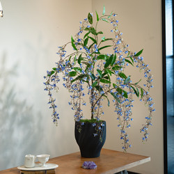 Blue and Pink Silk Jasmine Artificial Green Plant Fake Flower for Living and Dining Room, High-End Realistic Touch, Small Vintage Decorative Ornament
