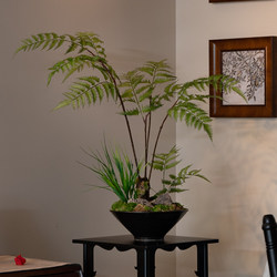 Faux Fern Potted Plant, Artificial Flowers, New Chinese-Style Tea Room Decoration, Zen-Inspired Entrance Decoration, Small Size