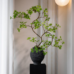 Flowing Fountain Maple Artificial Green Plant Song Style Aesthetics High-End Fake Flowers New Chinese Style Tea Room Decoration Zen Entrance Ornament Bonsai