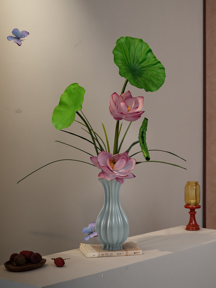 Lotus Artificial Flower, High-End and Realistic, New Chinese Style, Entrance Hall, Tea Room, Dining Table Decoration, Song Dynasty Aesthetics, Ru Kiln