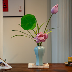 Simulated Lotus Flower Decorations in Chinese Style, Sòng Dynasty Aesthetics, High-End Living Room Dining Table Tv Cabinet Ornaments, Realistic Ru Porcelain