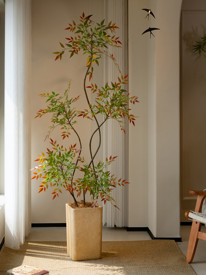 High-End Colorful Nandina Large Floor-Standing Artificial Green Plant for Indoor Living Room, Dining Room, Tea Room, Faux Tree Landscaping, Vintage Style
