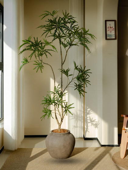 Peacock Wood Fortune Tree Artificial Green Plant Decoration for Living and Dining Room, Large Fake Floor-Standing Potted Plant, High-End Vintage Atmosphere